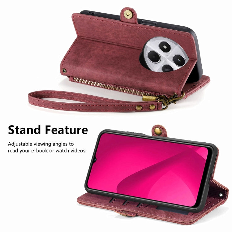 For Xiaomi Redmi 14C Geometric Zipper Wallet Side Buckle Leather Phone Case