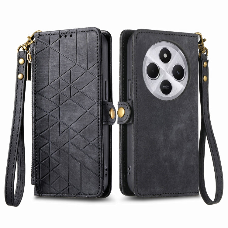 For Xiaomi Redmi 14C Geometric Zipper Wallet Side Buckle Leather Phone Case