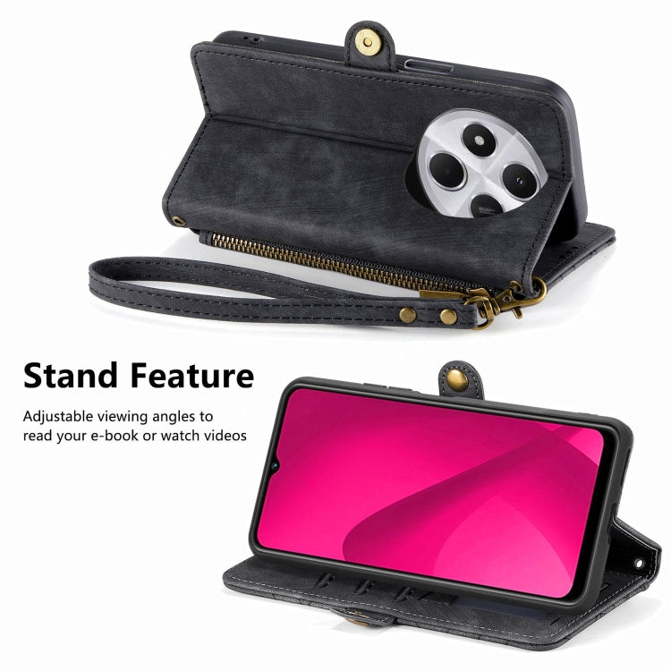 For Xiaomi Redmi 14C Geometric Zipper Wallet Side Buckle Leather Phone Case