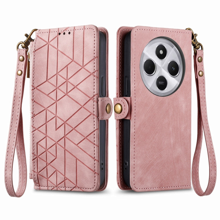 For Xiaomi Redmi 14C Geometric Zipper Wallet Side Buckle Leather Phone Case