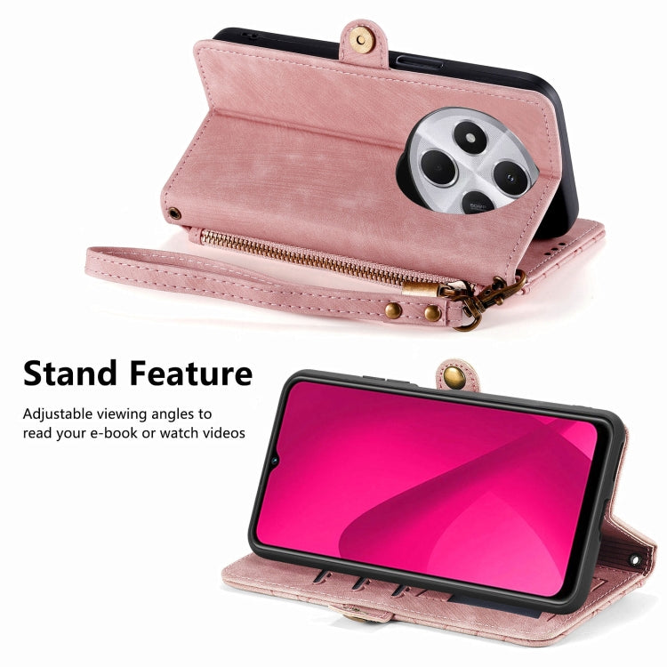 For Xiaomi Redmi 14C Geometric Zipper Wallet Side Buckle Leather Phone Case