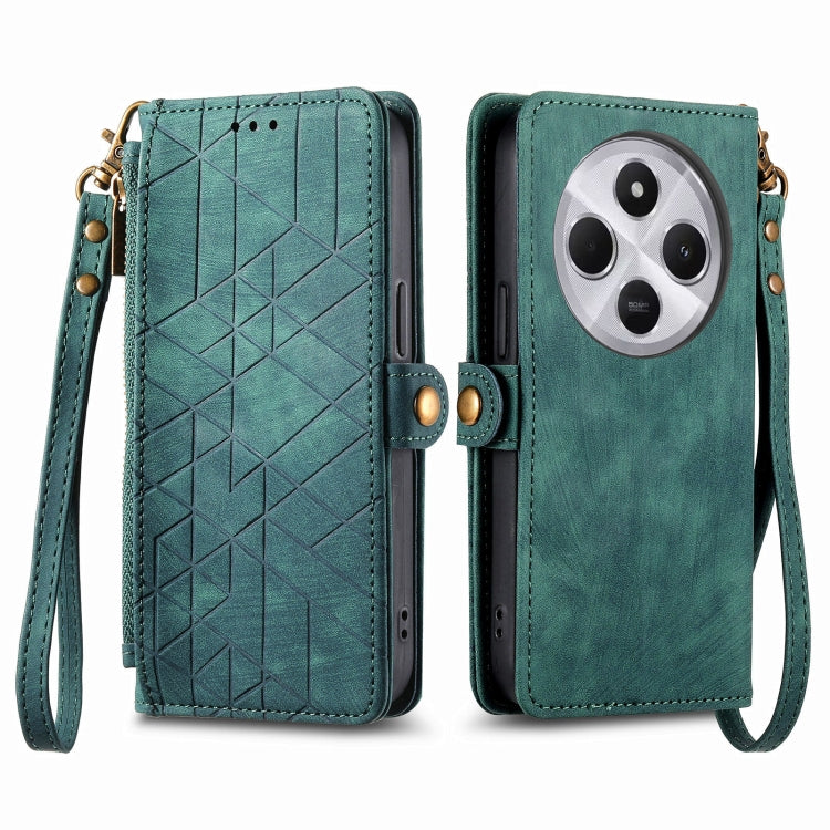 For Xiaomi Redmi 14C Geometric Zipper Wallet Side Buckle Leather Phone Case