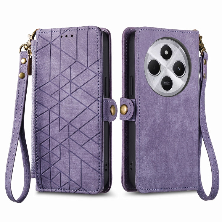 For Xiaomi Redmi 14C Geometric Zipper Wallet Side Buckle Leather Phone Case