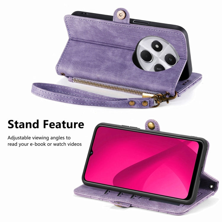 For Xiaomi Redmi 14C Geometric Zipper Wallet Side Buckle Leather Phone Case