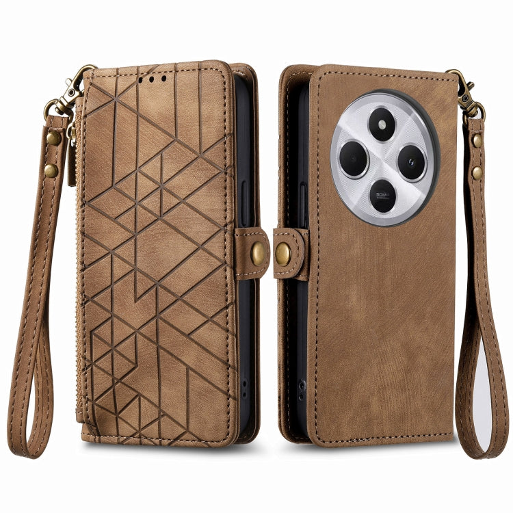 For Xiaomi Redmi 14C Geometric Zipper Wallet Side Buckle Leather Phone Case