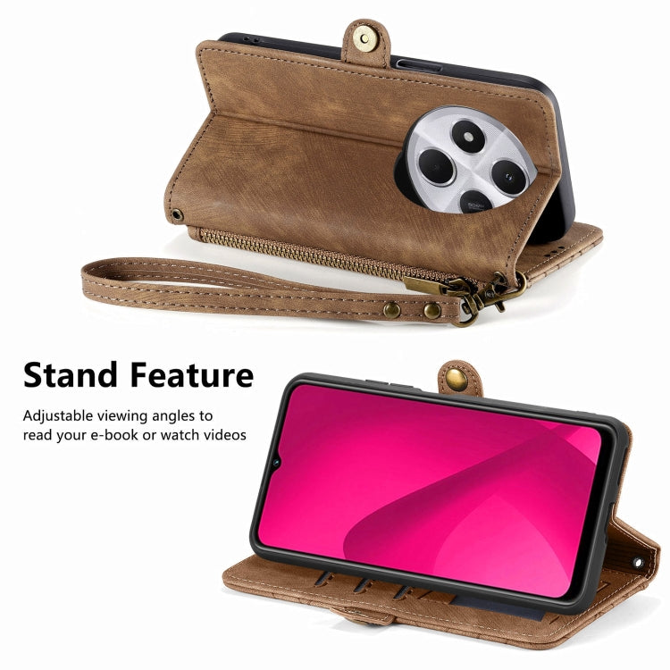 For Xiaomi Redmi 14C Geometric Zipper Wallet Side Buckle Leather Phone Case