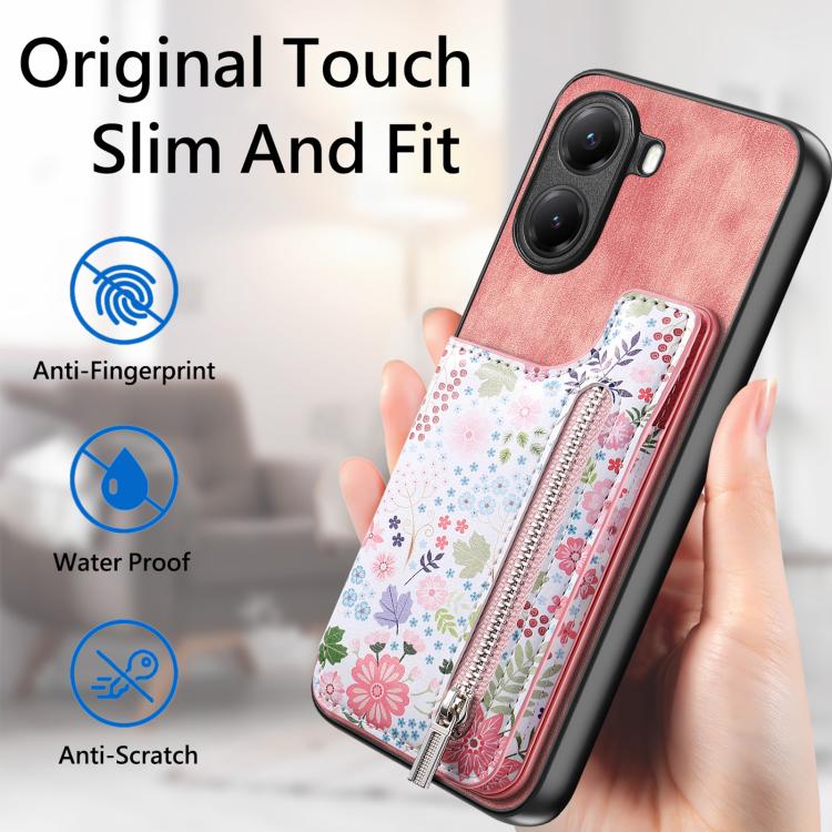 For Redmi Turbo 4 Retro Painted Zipper Wallet Back Phone Case
