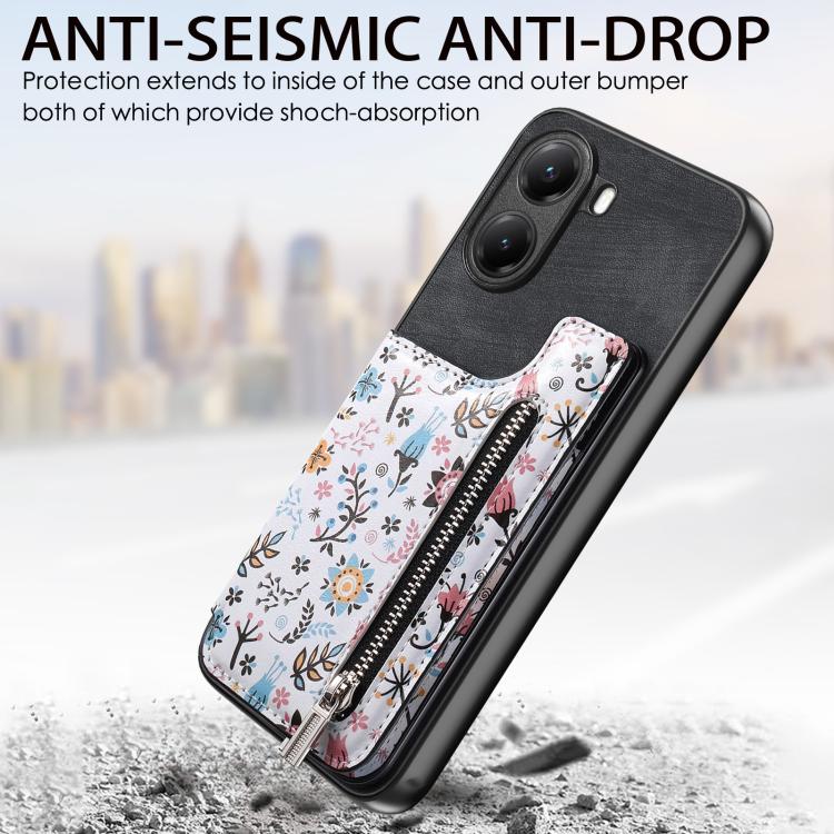 For Redmi Turbo 4 Retro Painted Zipper Wallet Back Phone Case