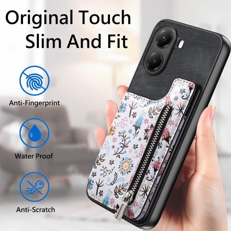 For Xiaomi Poco X7 Pro Retro Painted Zipper Wallet Back Phone Case
