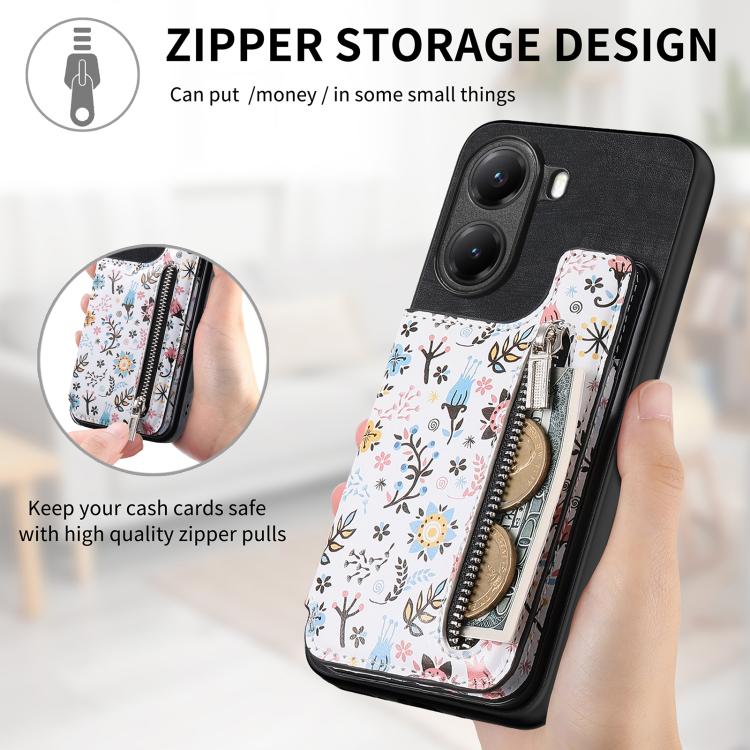 For Xiaomi Poco X7 Pro Retro Painted Zipper Wallet Back Phone Case