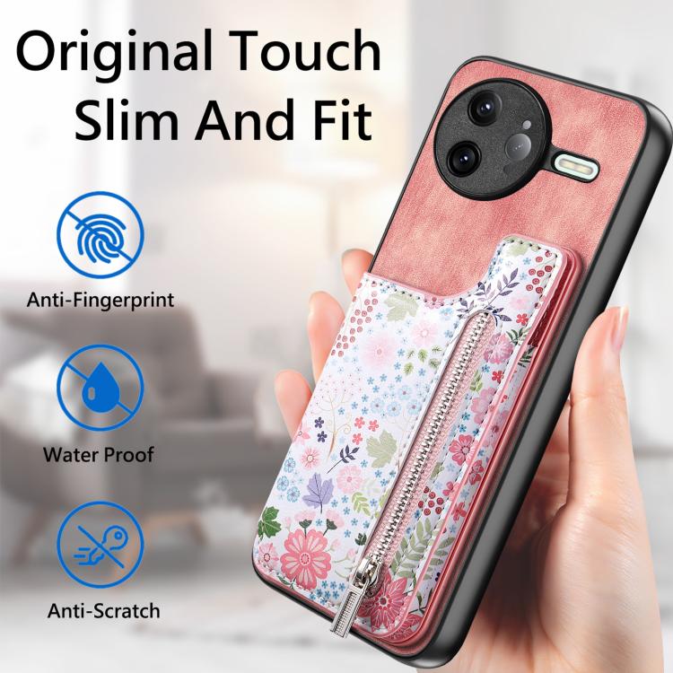 For Redmi K80 / Poco F7 Pro Retro Painted Zipper Wallet Back Phone Case