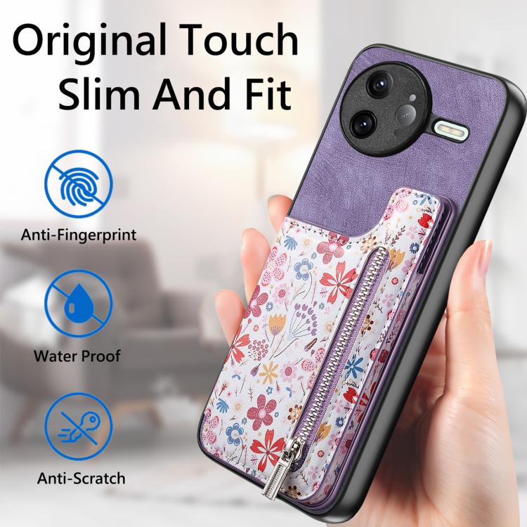 For Redmi K80 / Poco F7 Pro Retro Painted Zipper Wallet Back Phone Case