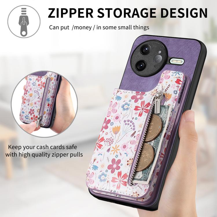 For Redmi K80 / Poco F7 Pro Retro Painted Zipper Wallet Back Phone Case