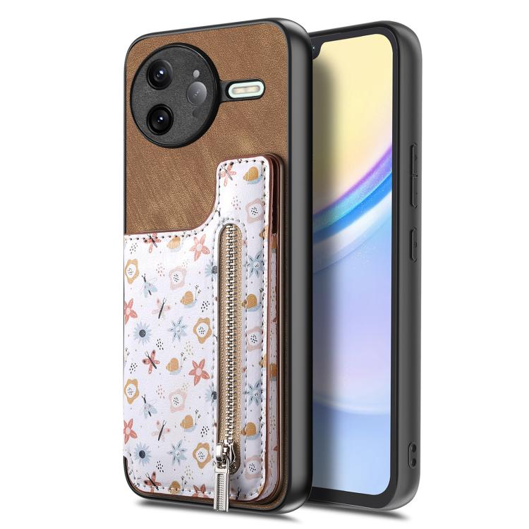 For Redmi K80 / Poco F7 Pro Retro Painted Zipper Wallet Back Phone Case