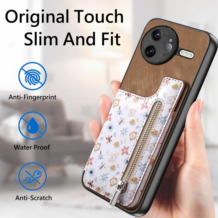 For Redmi K80 / Poco F7 Pro Retro Painted Zipper Wallet Back Phone Case