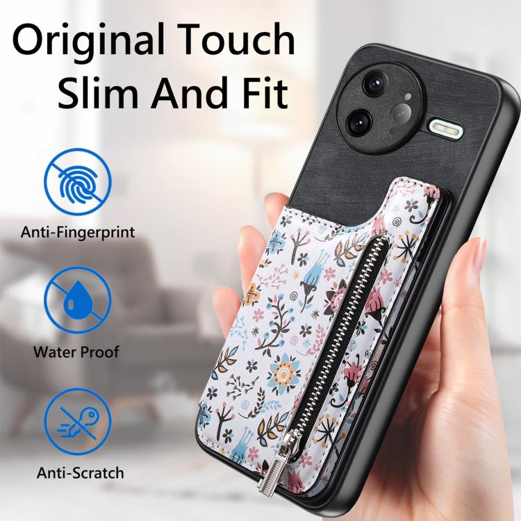 For Redmi K80 / Poco F7 Pro Retro Painted Zipper Wallet Back Phone Case