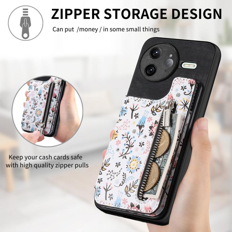 For Redmi K80 / Poco F7 Pro Retro Painted Zipper Wallet Back Phone Case