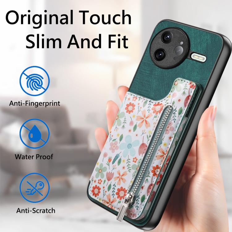 For Redmi K80 / Poco F7 Pro Retro Painted Zipper Wallet Back Phone Case