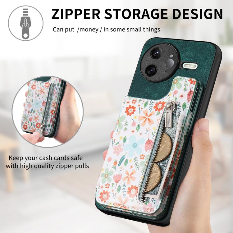 For Redmi K80 / Poco F7 Pro Retro Painted Zipper Wallet Back Phone Case