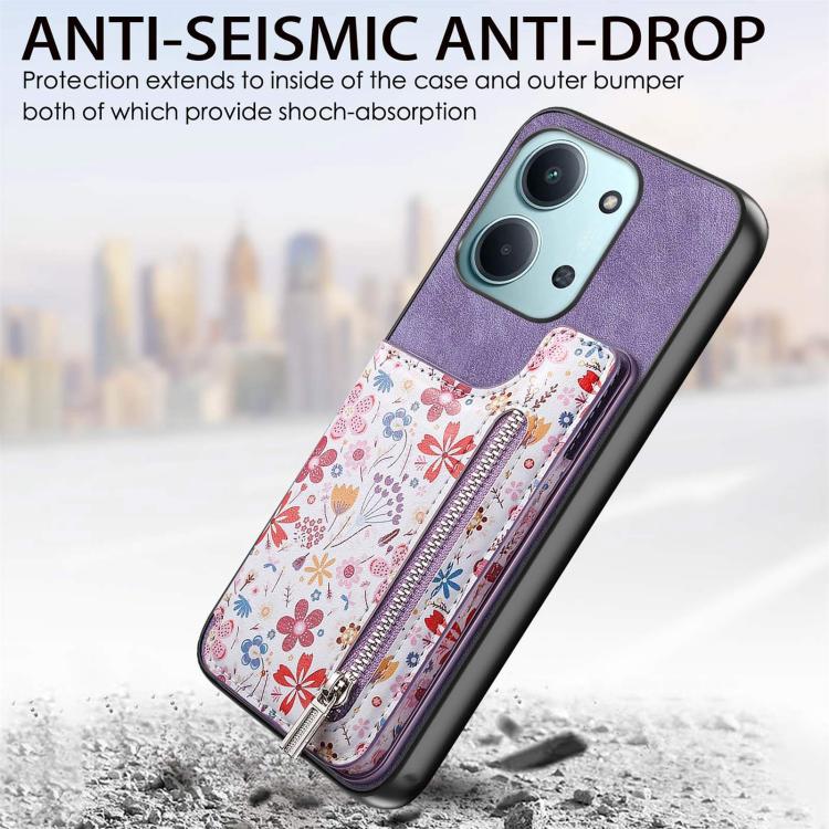 For Redmi 15C 5G / 4G Global 171mm Retro Painted Zipper Wallet Back Phone Case