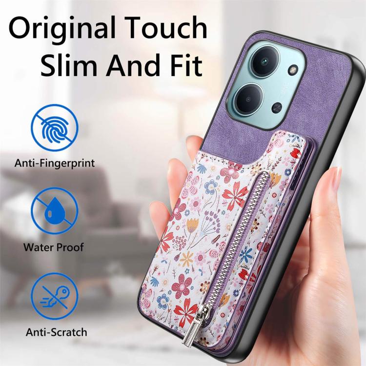 For Redmi 15C 5G / 4G Global 171mm Retro Painted Zipper Wallet Back Phone Case