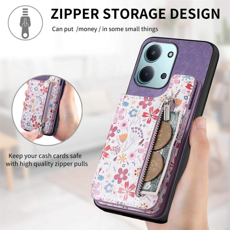 For Redmi 15C 5G / 4G Global 171mm Retro Painted Zipper Wallet Back Phone Case