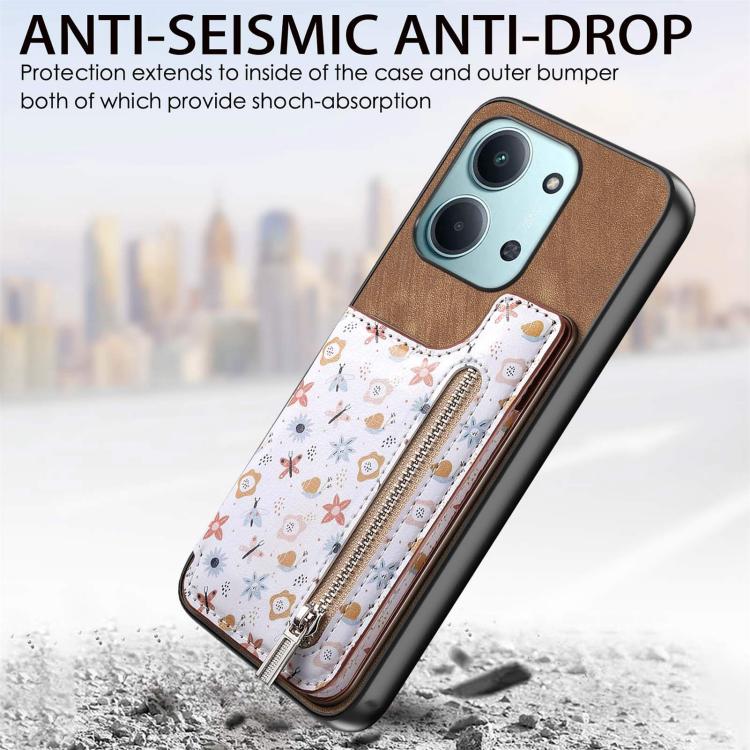 For Redmi 15C 5G / 4G Global 171mm Retro Painted Zipper Wallet Back Phone Case