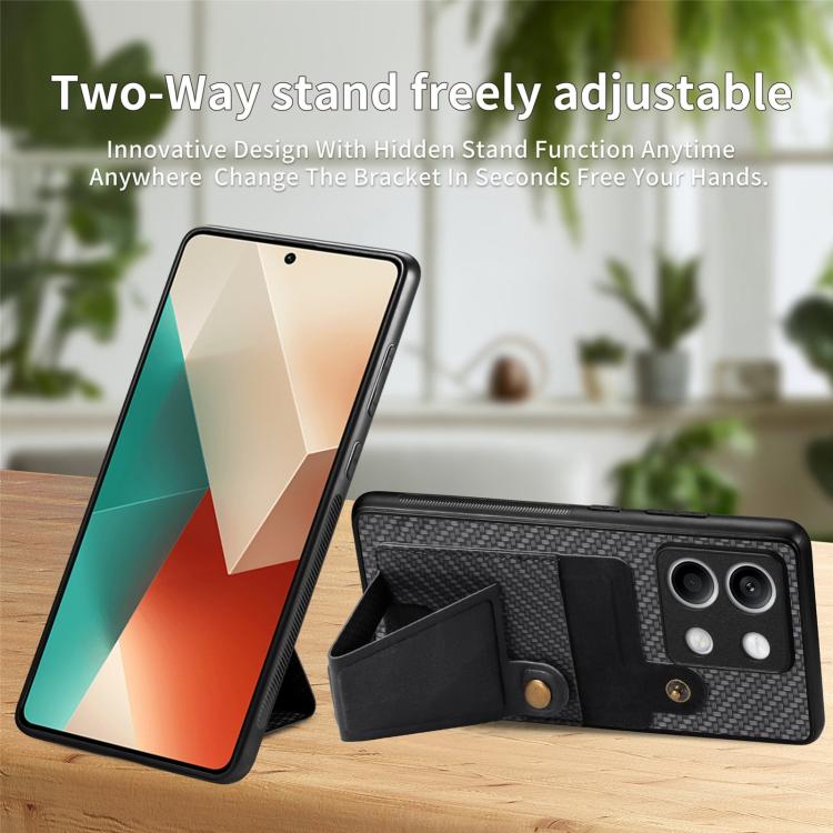 For Xiaomi Redmi Note 13 4G Carbon Fiber Wallet Flip Card K-shaped Holder Phone Case