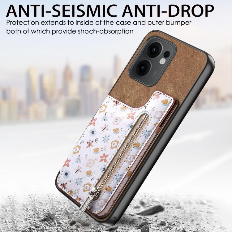 For OPPO Reno13 F Retro Painted Zipper Wallet Back Phone Case