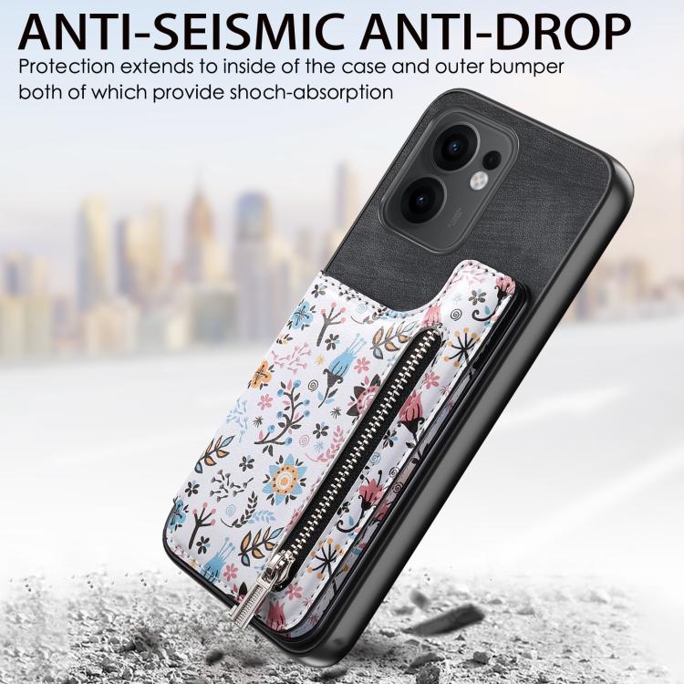 For OPPO Reno13 F Retro Painted Zipper Wallet Back Phone Case