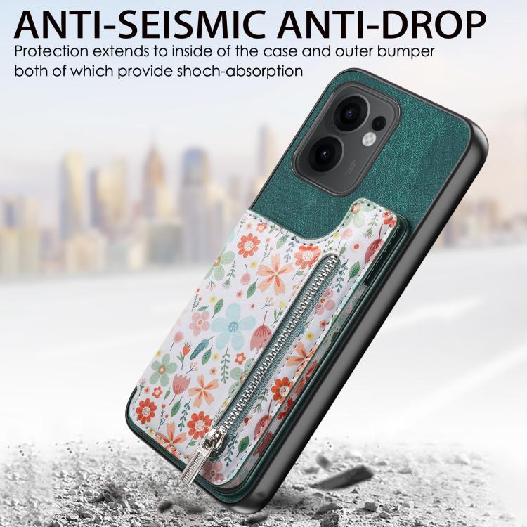 For OPPO Reno13 F Retro Painted Zipper Wallet Back Phone Case