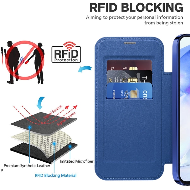 For Samsung Galaxy A55 5G Shield MagSafe RFID Anti-theft Leather Phone Case