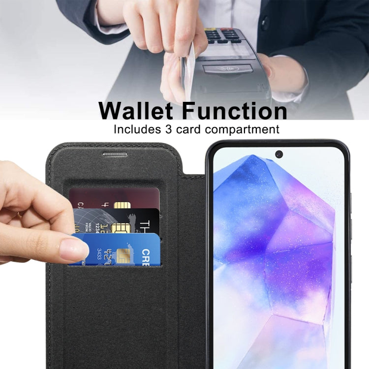 For Samsung Galaxy A55 5G Shield MagSafe RFID Anti-theft Leather Phone Case