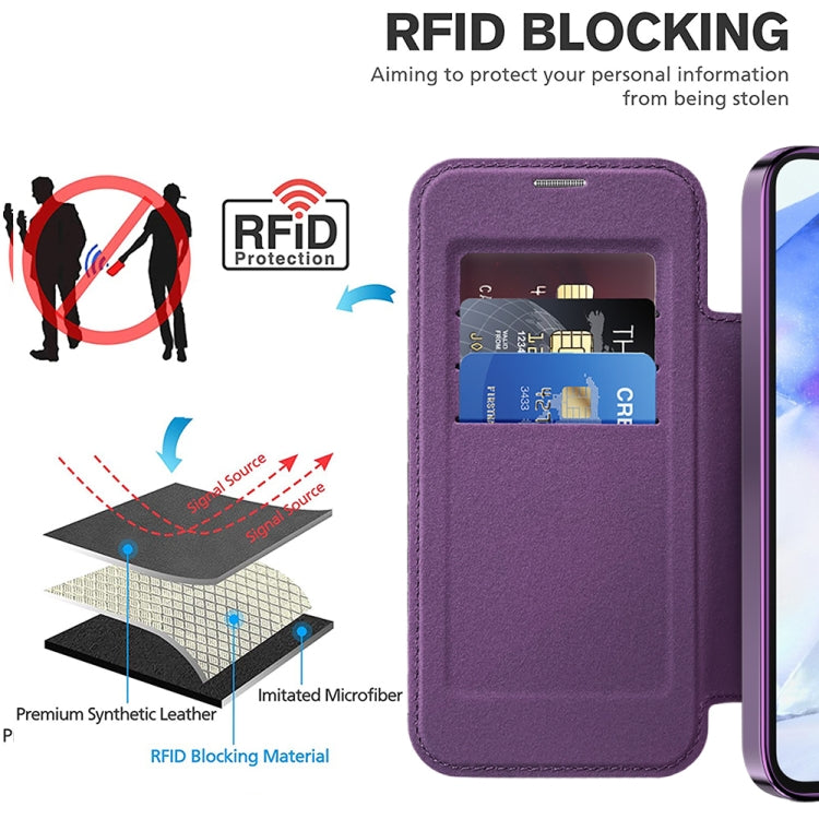 For Samsung Galaxy A55 5G Shield MagSafe RFID Anti-theft Leather Phone Case