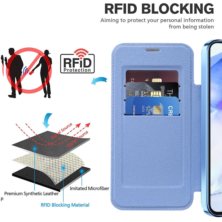 For Samsung Galaxy A55 5G Shield MagSafe RFID Anti-theft Leather Phone Case