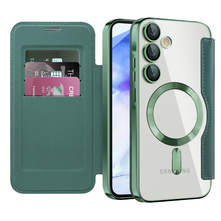 For Samsung Galaxy A55 5G Shield MagSafe RFID Anti-theft Leather Phone Case
