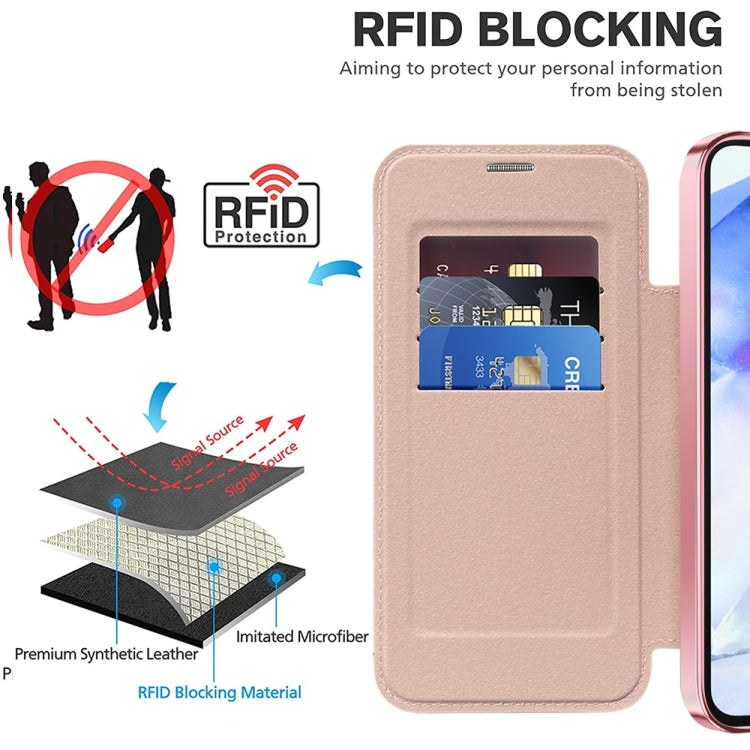 For Samsung Galaxy A55 5G Shield MagSafe RFID Anti-theft Leather Phone Case