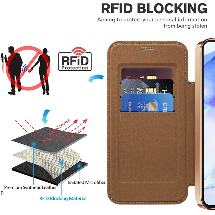 For Samsung Galaxy A55 5G Shield MagSafe RFID Anti-theft Leather Phone Case