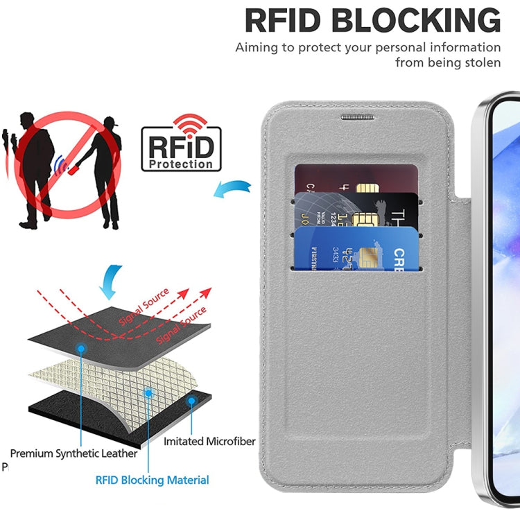 For Samsung Galaxy A55 5G Shield MagSafe RFID Anti-theft Leather Phone Case
