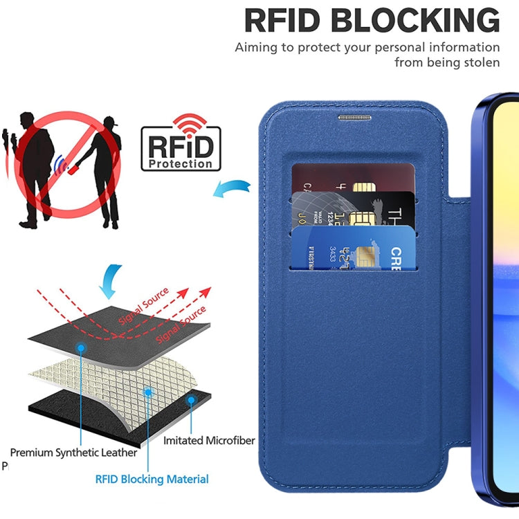 For Samsung Galaxy A15 Shield MagSafe RFID Anti-theft Leather Phone Case
