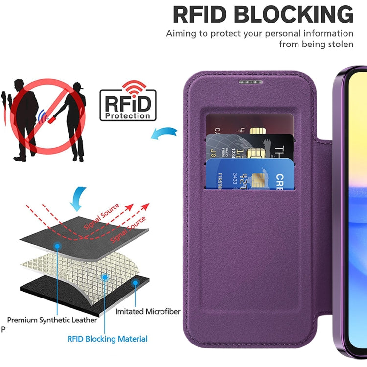 For Samsung Galaxy A15 Shield MagSafe RFID Anti-theft Leather Phone Case