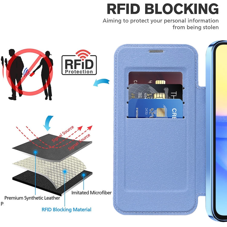 For Samsung Galaxy A15 Shield MagSafe RFID Anti-theft Leather Phone Case