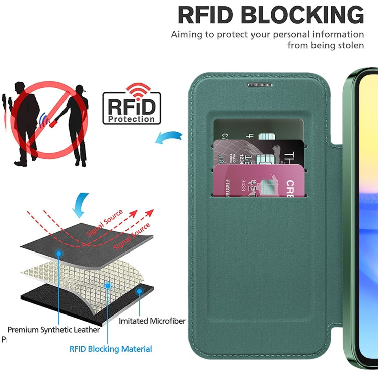 For Samsung Galaxy A15 Shield MagSafe RFID Anti-theft Leather Phone Case