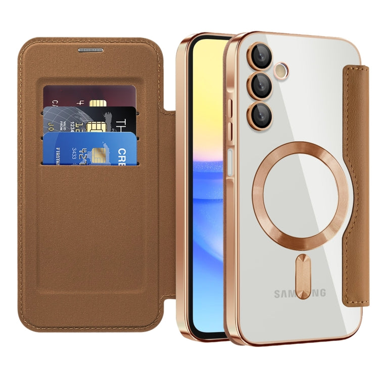 For Samsung Galaxy A15 Shield MagSafe RFID Anti-theft Leather Phone Case