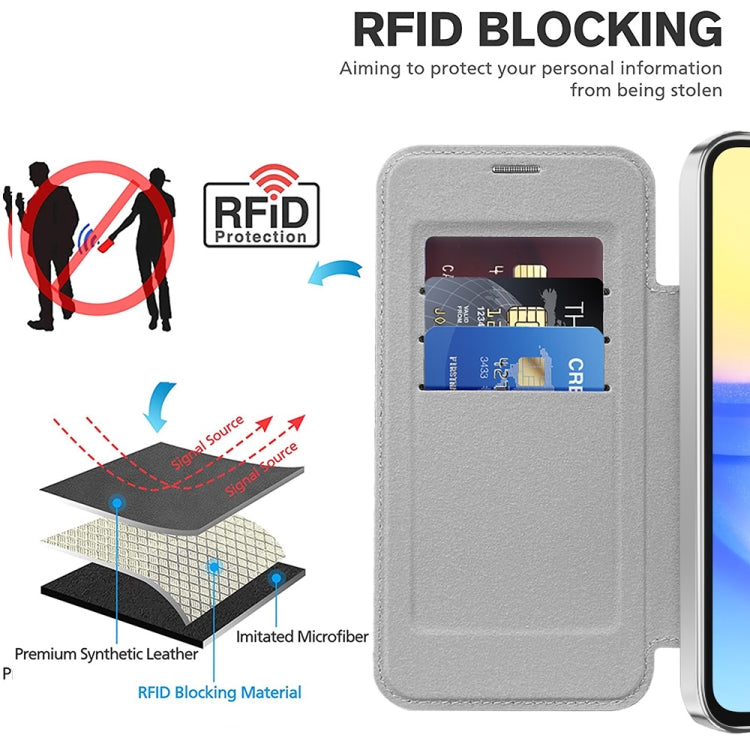 For Samsung Galaxy A15 Shield MagSafe RFID Anti-theft Leather Phone Case