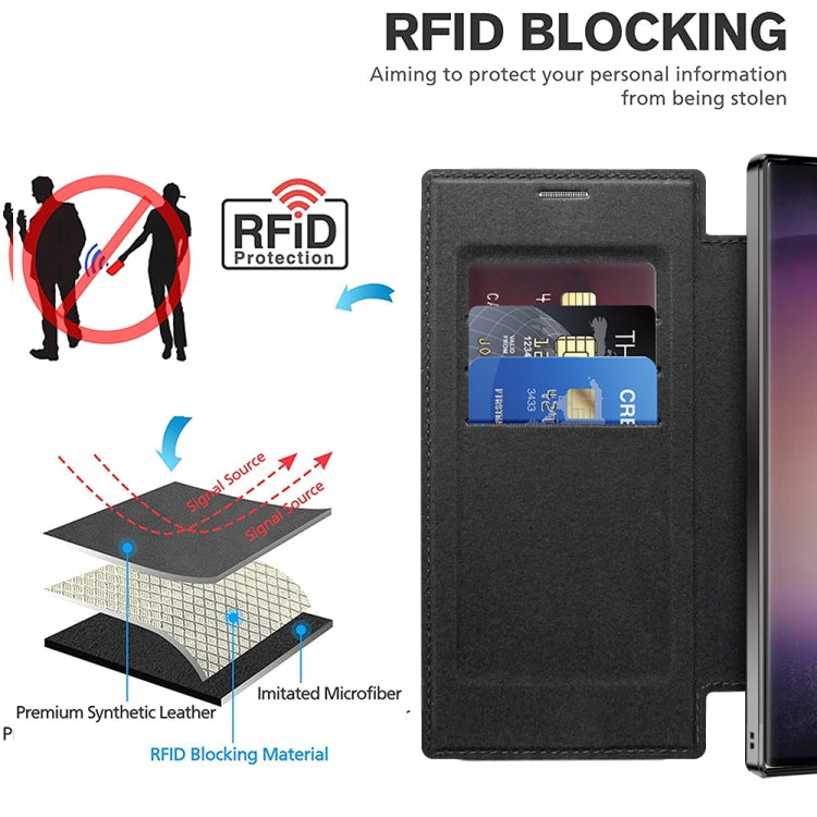 For Samsung Galaxy S25 Ultra 5G Shield MagSafe RFID Anti-theft Leather Phone Case