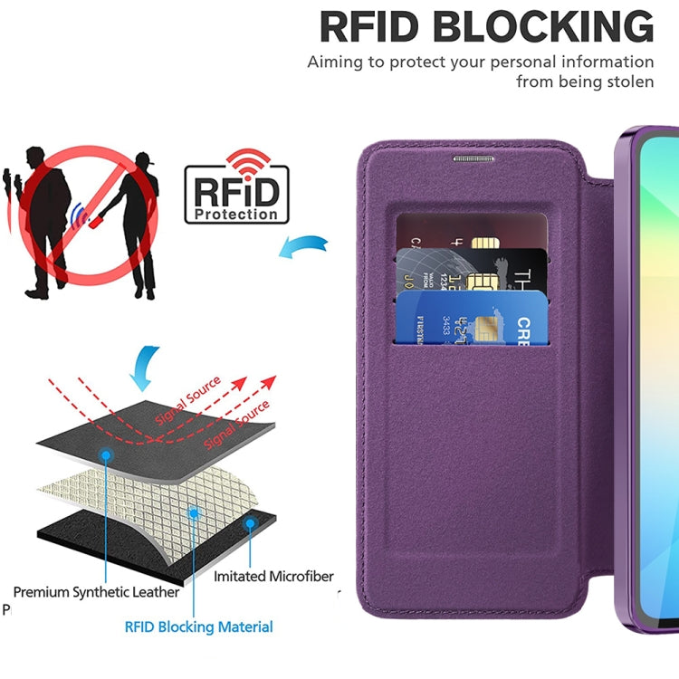 For Samsung Galaxy A06 4G Shield MagSafe RFID Anti-theft Leather Phone Case