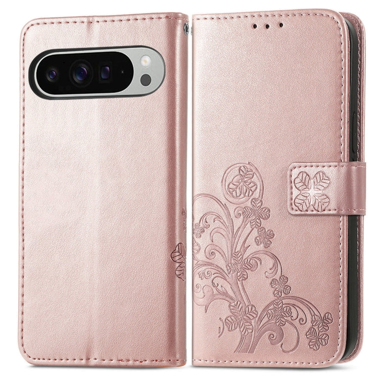 For Google Pixel 9 Pro XL Four-leaf Clasp Embossed Buckle Leather Phone Case