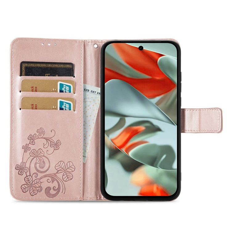 For Google Pixel 9 Pro XL Four-leaf Clasp Embossed Buckle Leather Phone Case