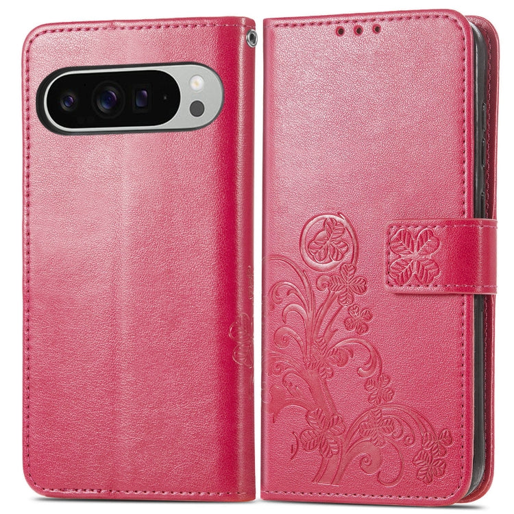 For Google Pixel 9 Pro XL Four-leaf Clasp Embossed Buckle Leather Phone Case
